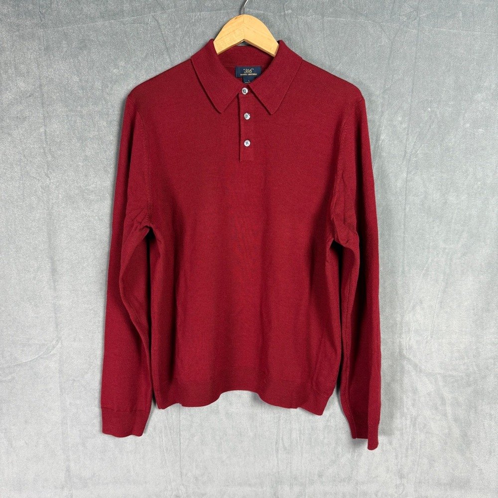 Brooks Brothers 346 Mens Long Sleeve Merino Wool Polo Shirt Sweater Red Golf L